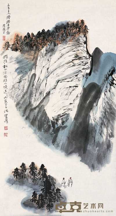 何海霞 1986年作 秋山行旅 镜心 91×49cm